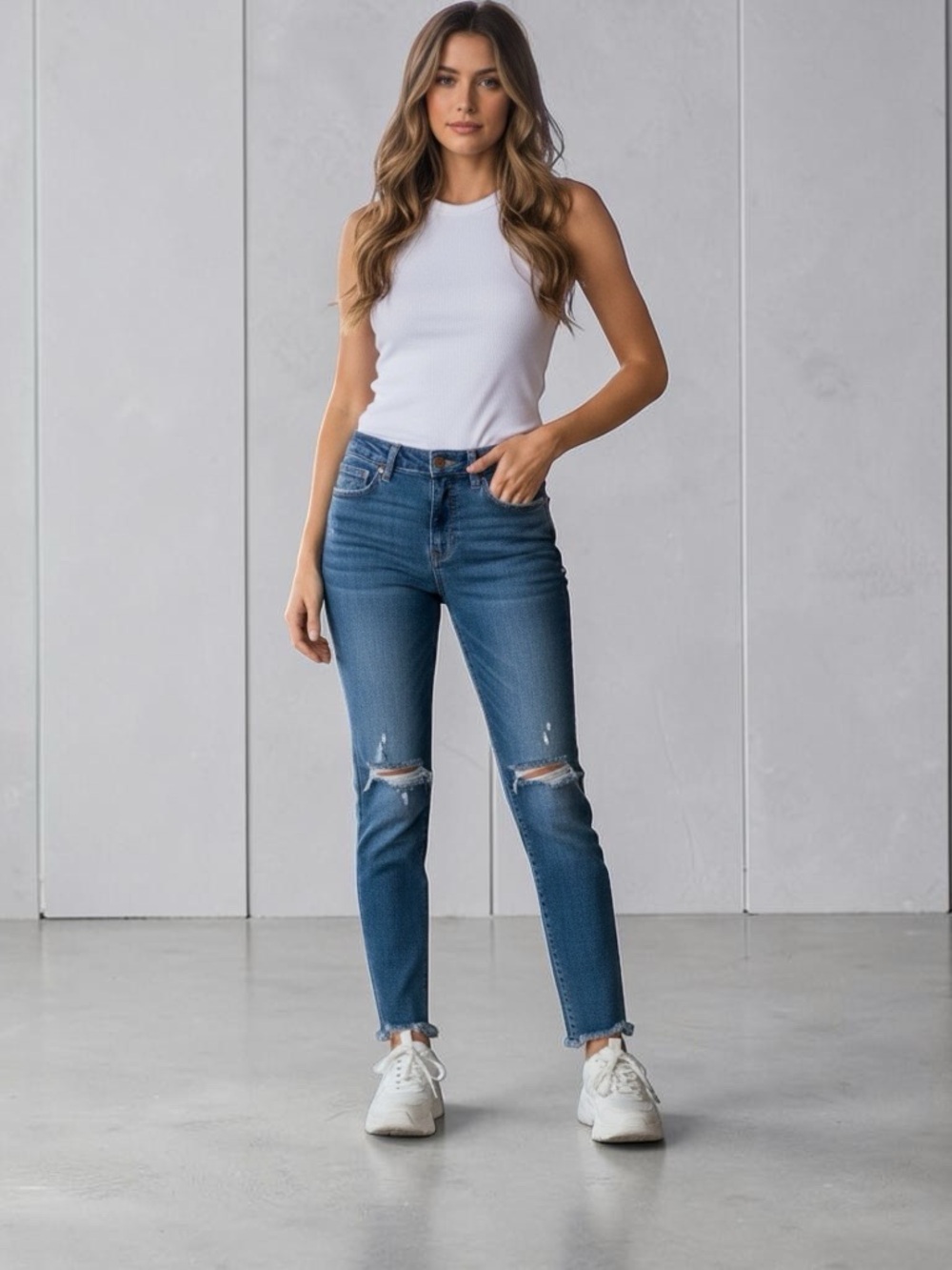 Free People Medium Blue Skinny Distressed Jeans